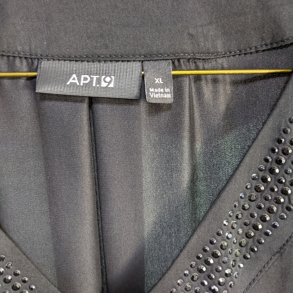 Apt. 9 Sheer black top with rhinestones V neckline XL Christmas sheer dressy - Picture 4 of 8